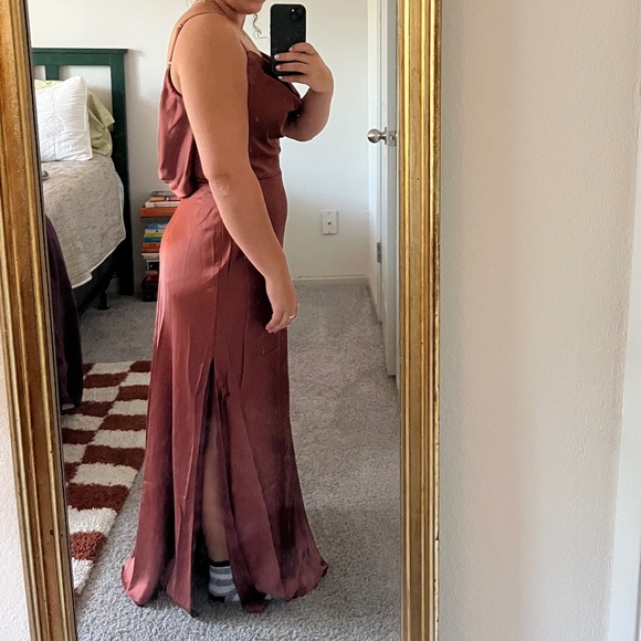 Revelry | Backless Nadia Satin Dress, Cinnamon Rose, Size 10, Petite Maxi - Picture 5 of 6